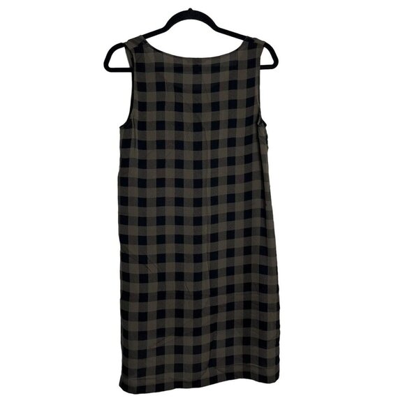 Eileen Fisher 100% Silk Sheer Plaid Sleeveless‎ Hi Low Tunic Black Olive Green S - Picture 7 of 10